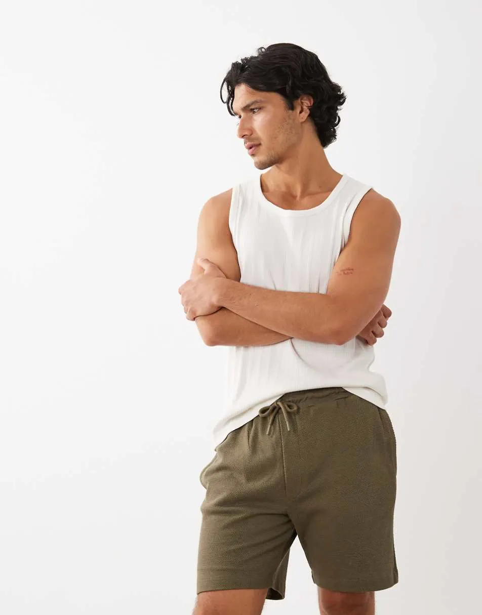 ASOS DESIGN slim textured fit jersey short in stone