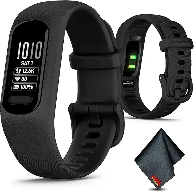 vívosmart 5, Fitness Tracker, Long-Lasting Battery, Simple Design, Black Large Bundle with Microfiber Cleaning Cloth