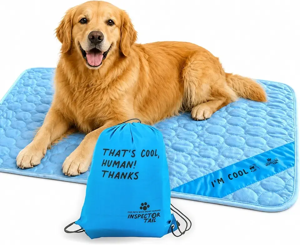 INSPECTOR TAIL Dog Cooling Mat - No Freeze Needed, Self-Cooling Pad for Large Dogs, Washable Portable for Crate Kennel Car Sofa Bed Floor, Indoor Outdoor Summer Use, 39"x27" with Carry Bag