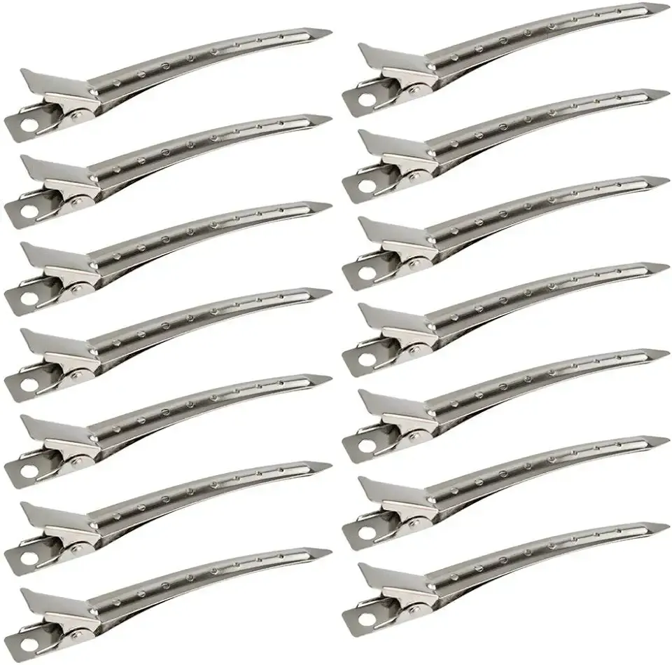 24 Packs Duck Bill Clips, Bantoye 3.5 Inches Rustproof Metal Alligator Curl Clips with Holes for Hair Styling, Hair Coloring, Silver