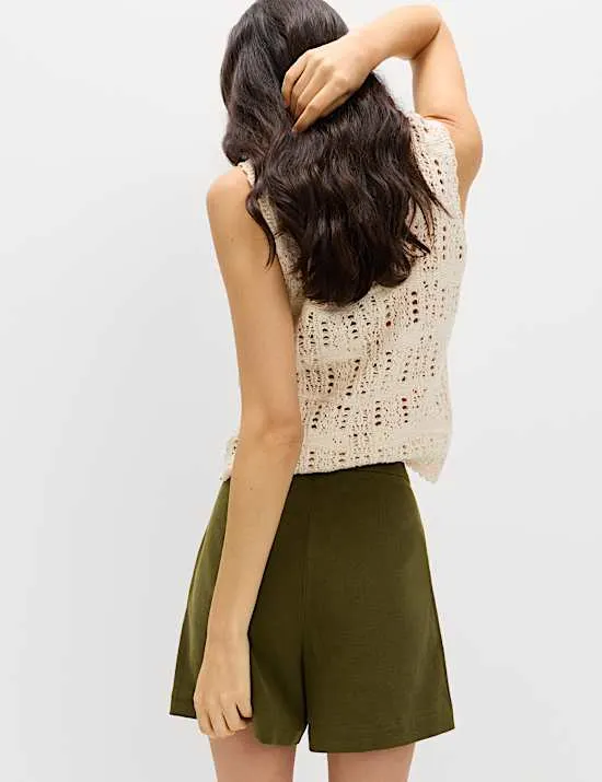 Lyocell Rich Button Detail Shorts