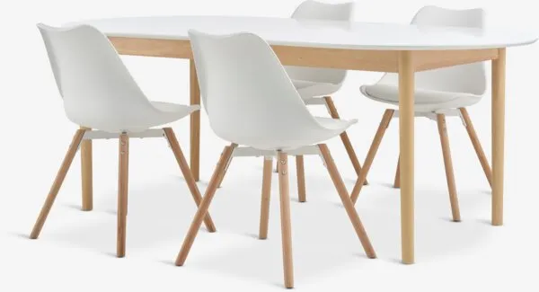 MARSTRAND + KASTRUP MARSTRAND L200/280 tafel wit + 4 KASTRUP wit