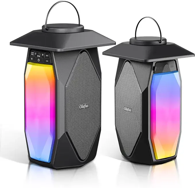 Olafus 2 Pack Outdoor RGB Bluetooth Speakers, 50W Wireless Outdoor Speakers with TWS Stereo Bass, IPX5 Waterproof Lantern Speakers for Pool Patio Garden Camping Party