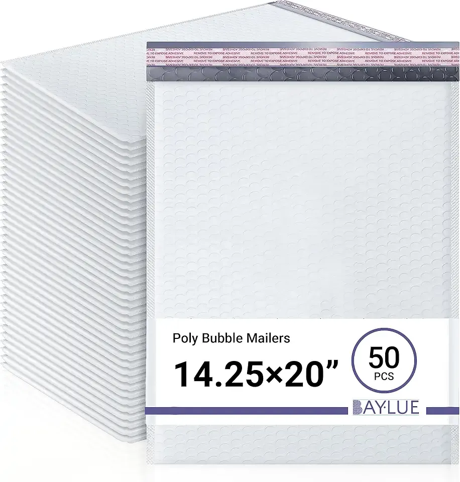 Bubble Mailers 14.25x20, Self Seal Poly Padded Envelopes #7, 50 Pack | Holds Clothing & Bulk Items, No Tape Needed, Cushioned Protection, Water-Resistant Poly, Bulk Pack for Small Business