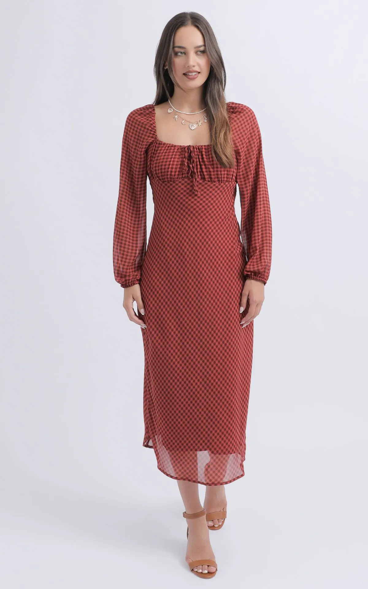 Gingham Chiffon Milkmaid Dress