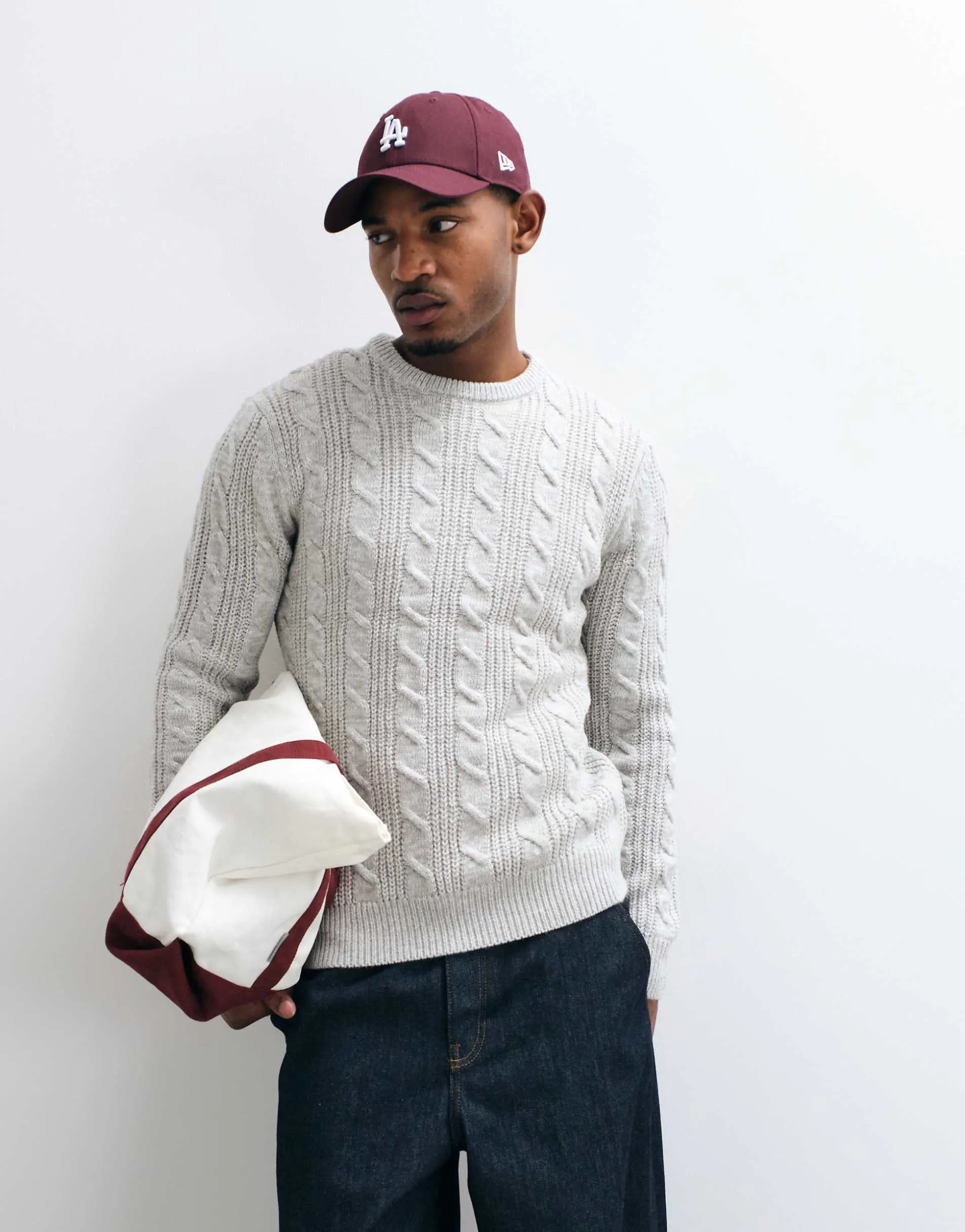 French Connection crew neck cable knit jumper in ecru