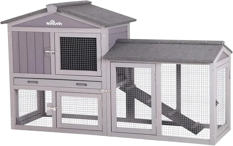 Aivituvin Rabbit Hutch Indoor Bunny Cage Outdoor Chicken Coop Rabbit House Bunny Hutch with Deeper Plastic Tray (Grey02 -one Set)