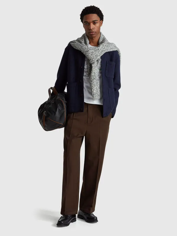 Jacket with pockets in viscose and wool blend