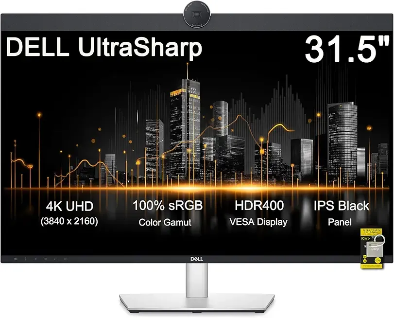 UltraSharp 31.5" 4K Video Conferencing Monitor - UHD 3840x2160 - IPS Black - 5ms GTG - 100% sRGB - VESA Display HDR400-3-Sided bezeless - VESA Mount - w/Camera, Speaker and Microphone ICP Hub