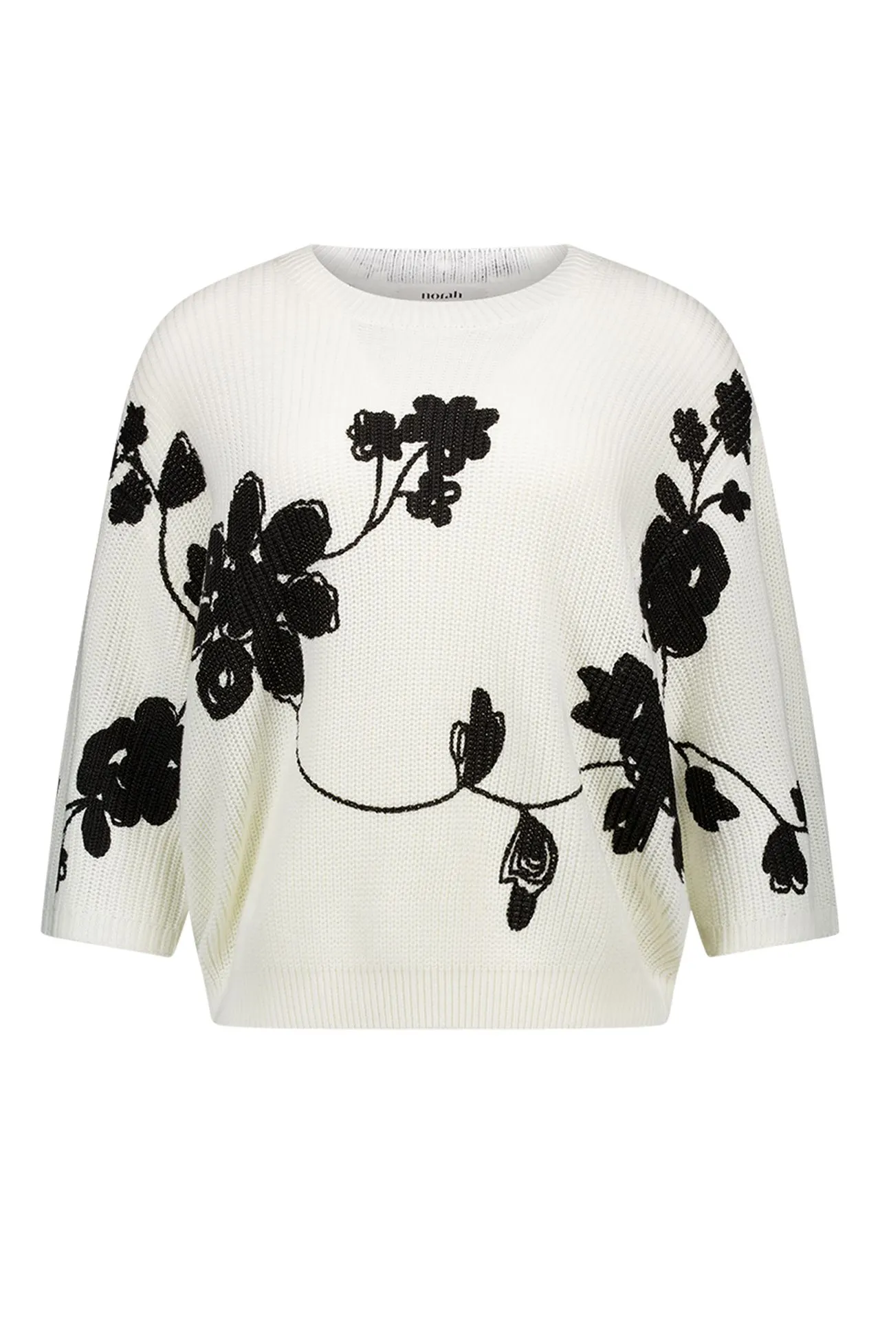 Ecru gebreide trui met bloemen