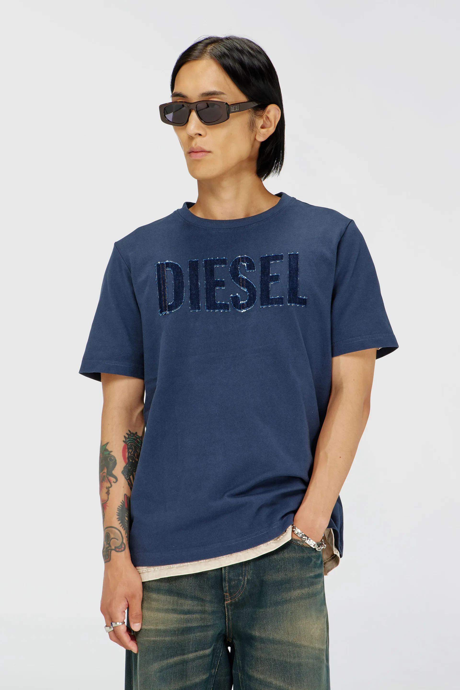 Cotton T-shirt with tonal Diesel logo print