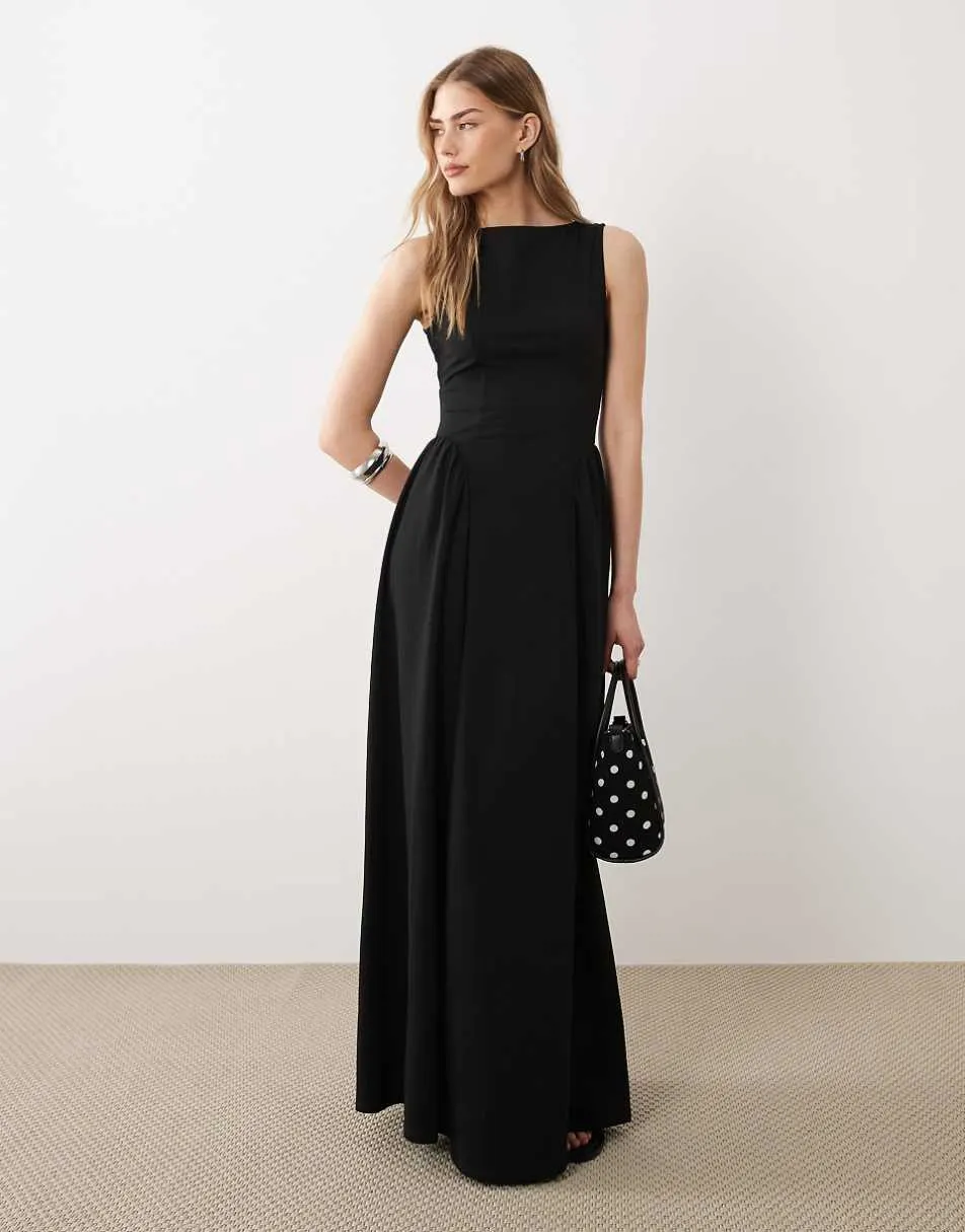 ASOS DESIGN slash neck jersey midaxi dress in black