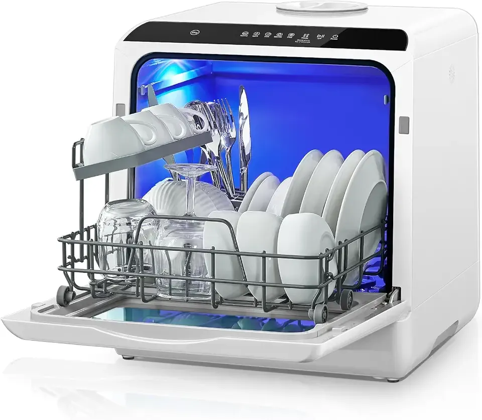 Countertop Dishwasher with Delay Start, 5+1 Wash Programs | No Installation Needed, 360° Dual Spray, 167° High-Temp Wash, 5L Built-in Tank