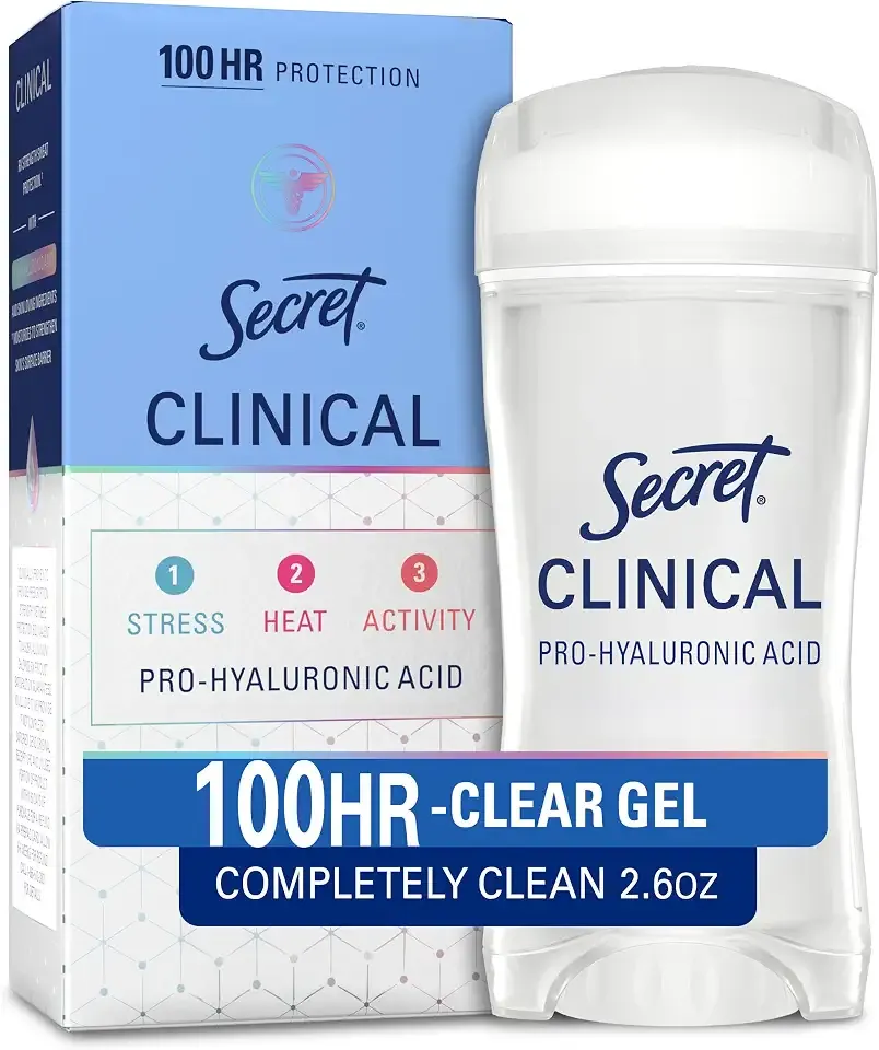 Secret Clinical Strength 100HR Antiperspirant Deodorant for Women, 3X Sweat & Odor Protection vs. Ordinary Antiperspirant, Pro-Hyaluronic Acid, Completely Clean, Clear Gel 2.6 oz