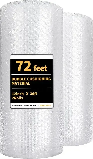 Bubble Cushioning Wrap 2 Pack 12 Inch x 72 ft Total Bubble Wrap for Packing，Moving Boxes and Shipping for Your Business，Perforated Every 12 in.Suitable for Filling Packaging Boxes.
