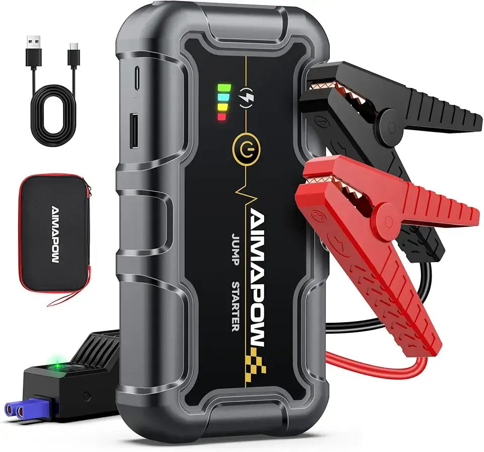 AIMAPOW Portable Car Battery Jump Starter 8000A 20000mAh Jump Box, Car Jumper Starter Portable Jumper Cables for car(AllL Gas/10L Diesel), Fast Charge, Lights, Compact