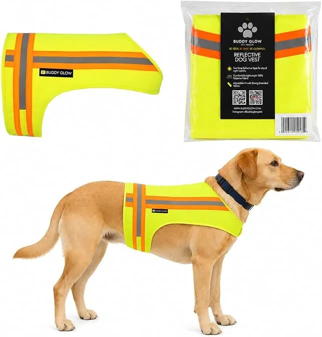 Reflective Dog Vest. High Visibility Yellow Safety Vest for Outdoors. Safeguard Your Dog with Easy to wear Adjustable and Breathable Reflective Gear (Medium)