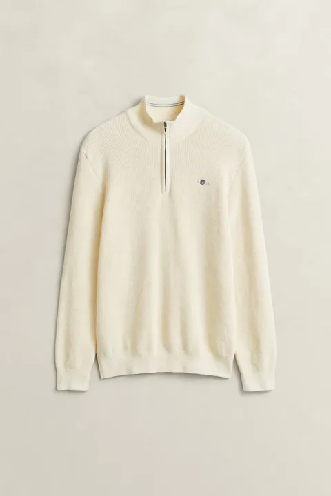 Teksturert bomullsgenser med halv glidelås