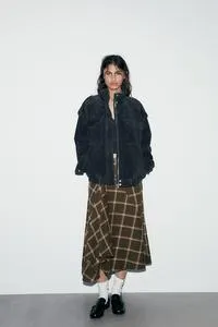 RUFFLE CHECK MIDI SKIRT