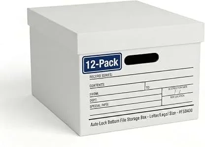 BOX USA Boxes with Lids and Handles (12-Pack) - File Storage Boxes for Office Supplies, Book Storage, Moving, and Packaging BOX USA Boxes with Lids and Handles (12-Pack) - File Stor…