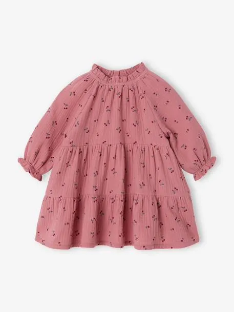 Robe bébé à volants en gaze de coton - rose