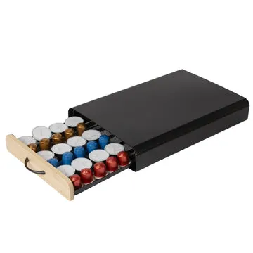 Portacapsule in Metallo & Bamboo 2 in 1 Nero 66 Posti