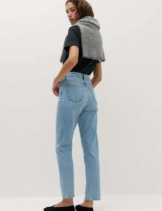 Mid Rise Straight Leg Ankle Length Jeans