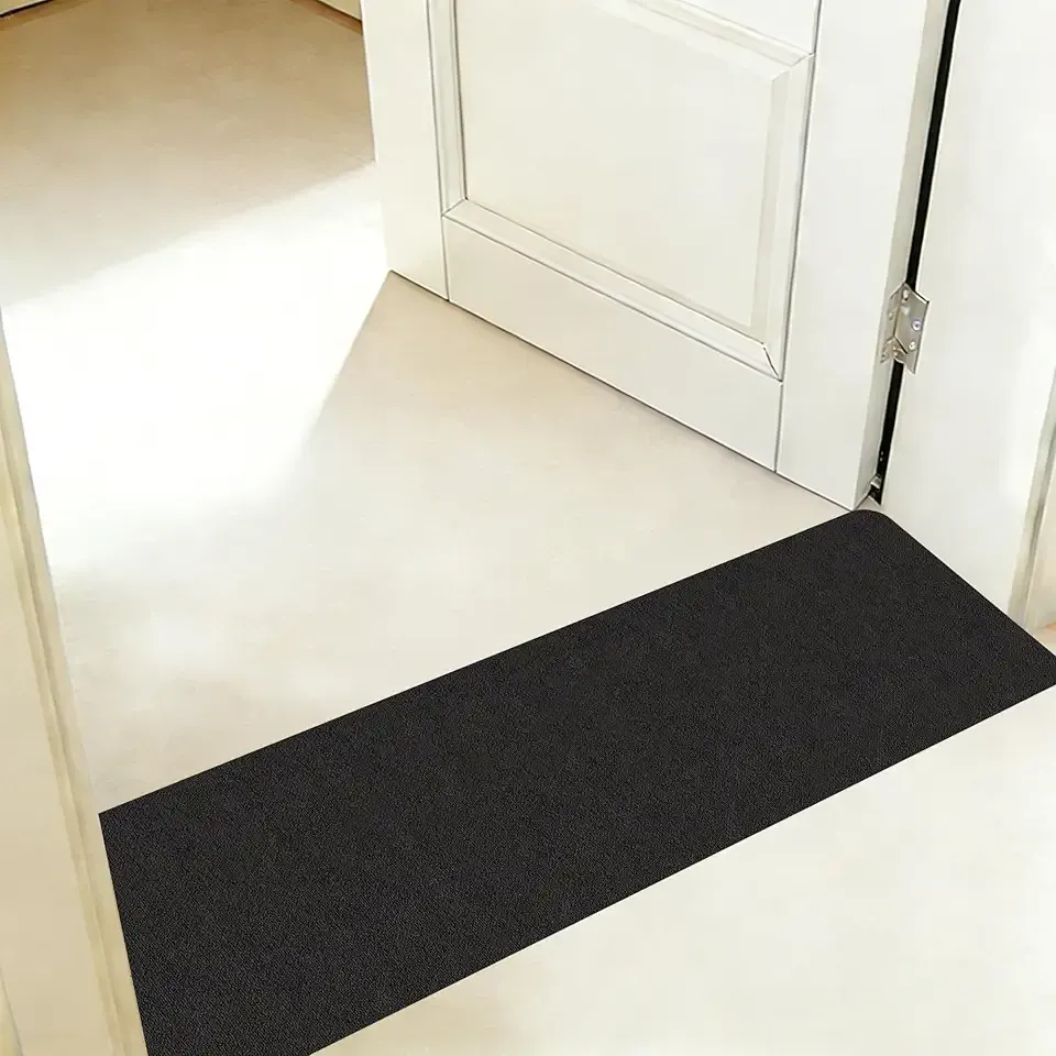 Bath Mat for Narrow Spaces, Super Absorbent Doorway Floor Mat, Non-Slip Threshold Rugs Fit for Under Door, Cuttable Ultra Thin Bath Mat (Black, 1' x 3'3" (Rectangular with Round Corner))