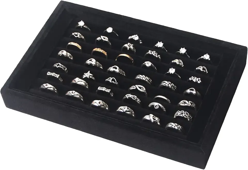 Pangkeep Ring Holder Display Tray Jewelry Organizer Stands for Selling Rings Earrings Show (Black)