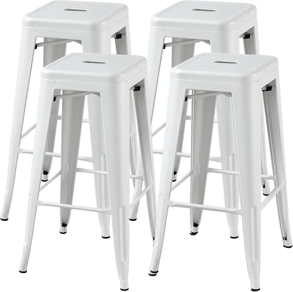 Yaheetech 30 Inch Metal Bar Stools Set of 4, Bar Height Backless Bartools, Industrial Stackable Bar Chairs with Footrest for Kitchen/Dining Room/Bistro/Patio, White