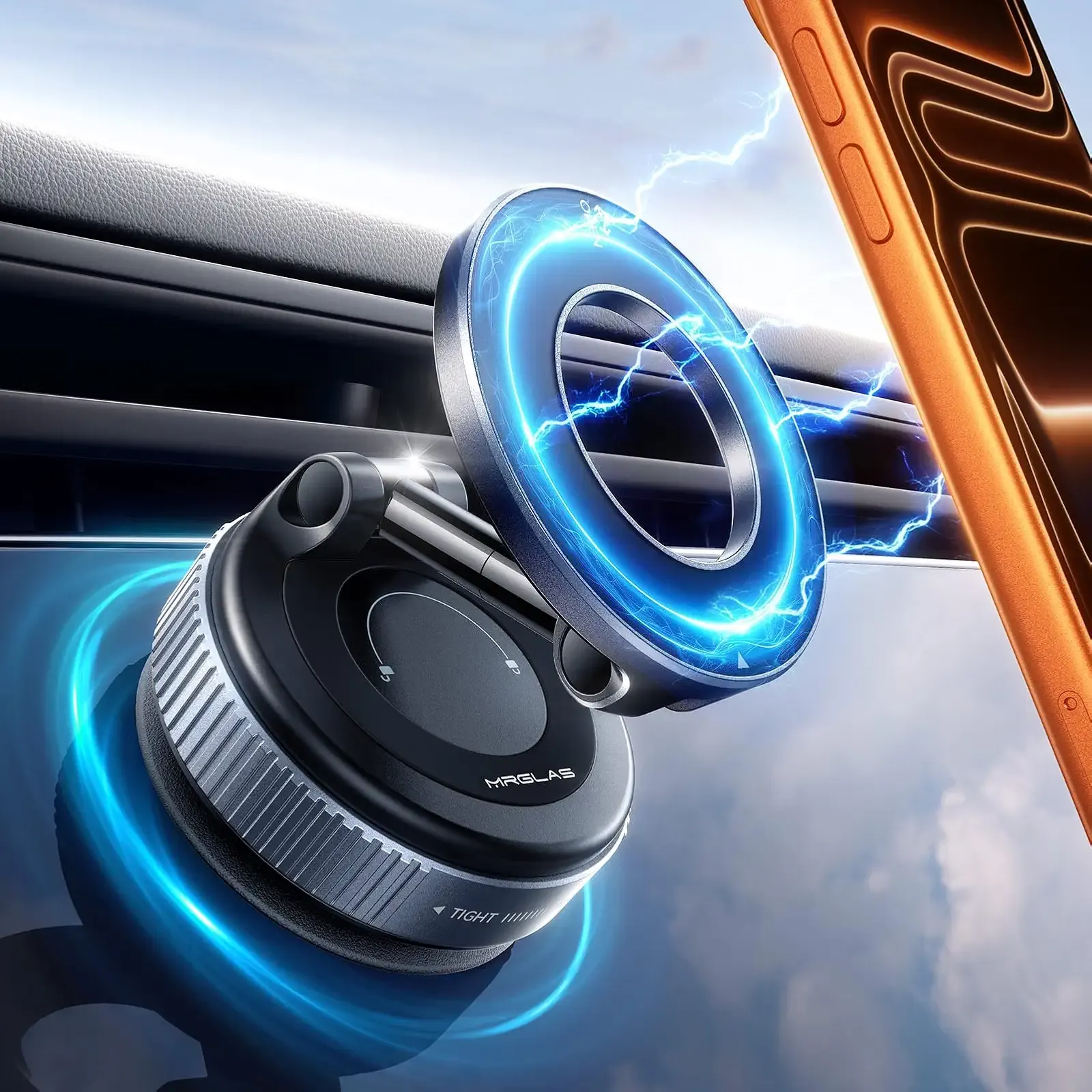 MRGLAS 2026 Upgraded Vacuum for Magsafe Car Mount, Phone Holders for Your Car Ultra Magnetic, 360° Adjustable Suction Cup Truck Golf Cart Accessories for Men Women,for iPhone 17 16 15 14 13 12 Pro Max