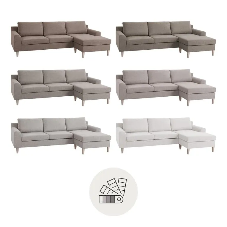 Freya 3-seter sofa Med vendbar sjeselong i stoff Beatto 10/27 light grey med treben i hvitoljet eik