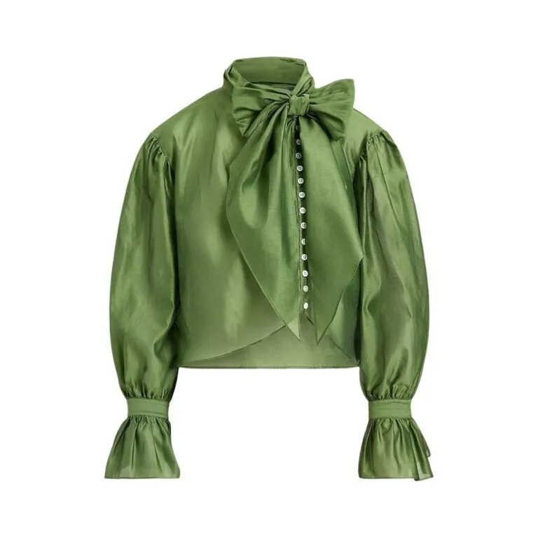 Tie-Bow Organdy Shirt - Grønn