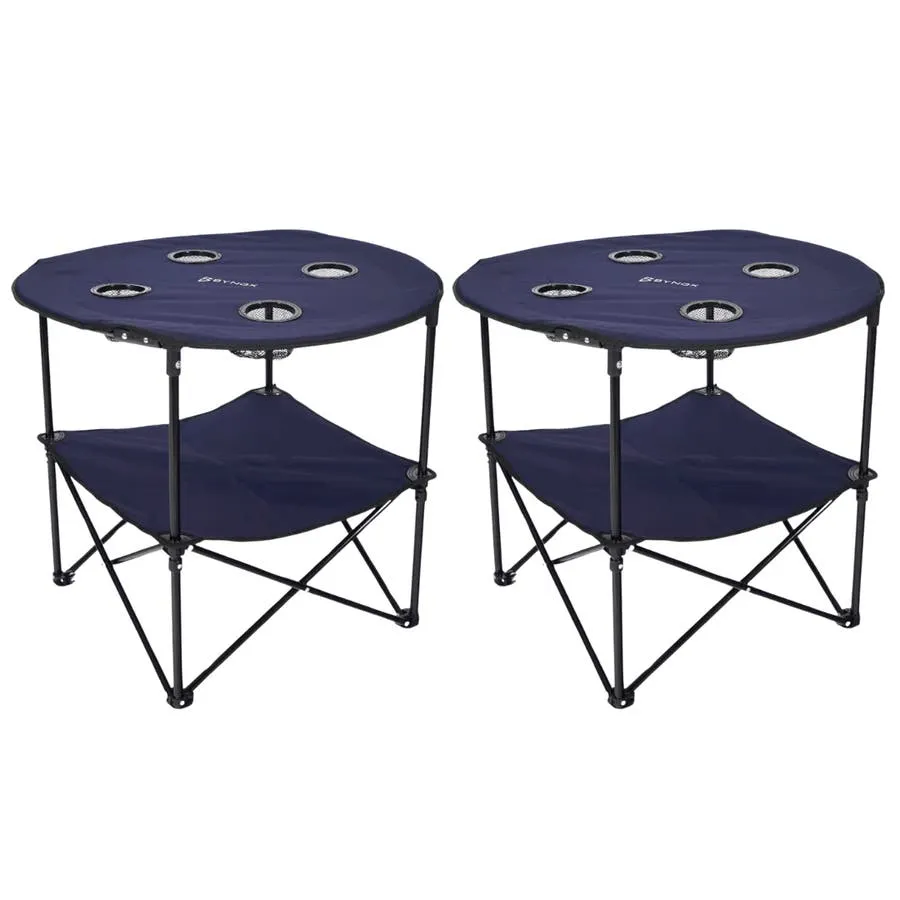 Kit x2 mesas plegables de camping playa Bynox con posavasos azules