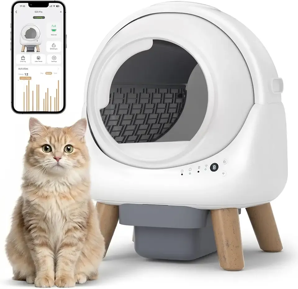 Automatic Litter Box, Self Cleaning Litter Box for Multiple Cats with App Control, Dual Safety Protection, Odor-Free Waste Disposal, Includes Trash Bags, White
