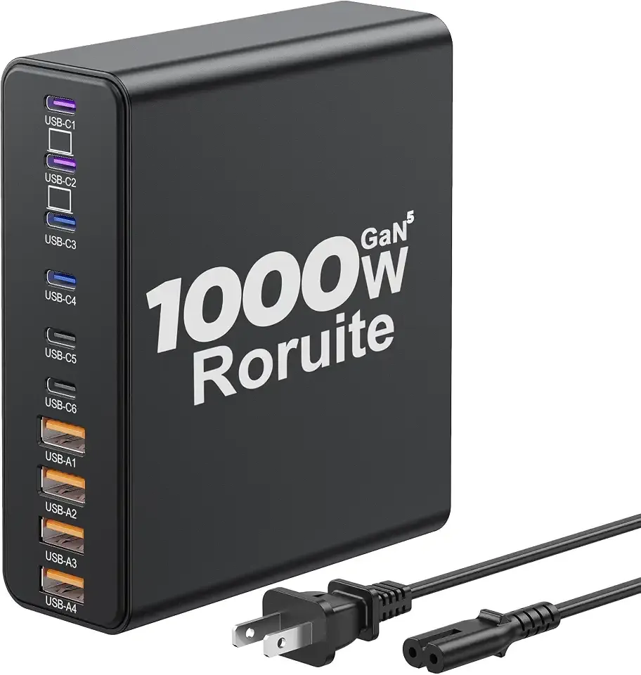 1000W USB C Charging Station, 120W PD GaN5 Super Fast USB C Charger Block