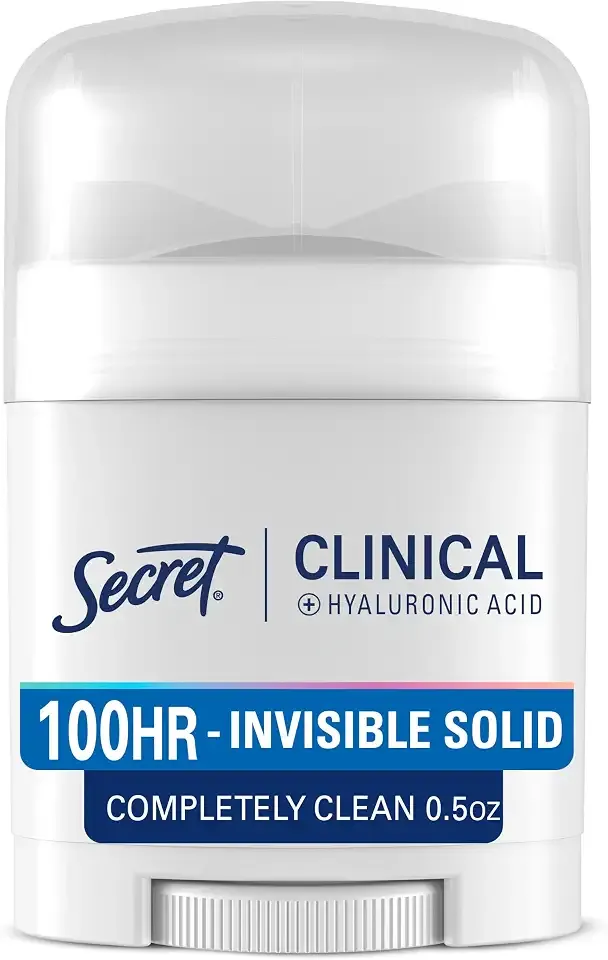 Secret Clinical Strength 100HR Sweat & Odor, Invisible Solid Antiperspirant & Deodorant for Women, 3X Stress Protection with Hyaluronic Acid, PH Balanced, Completely Clean Scent, 0.5 oz