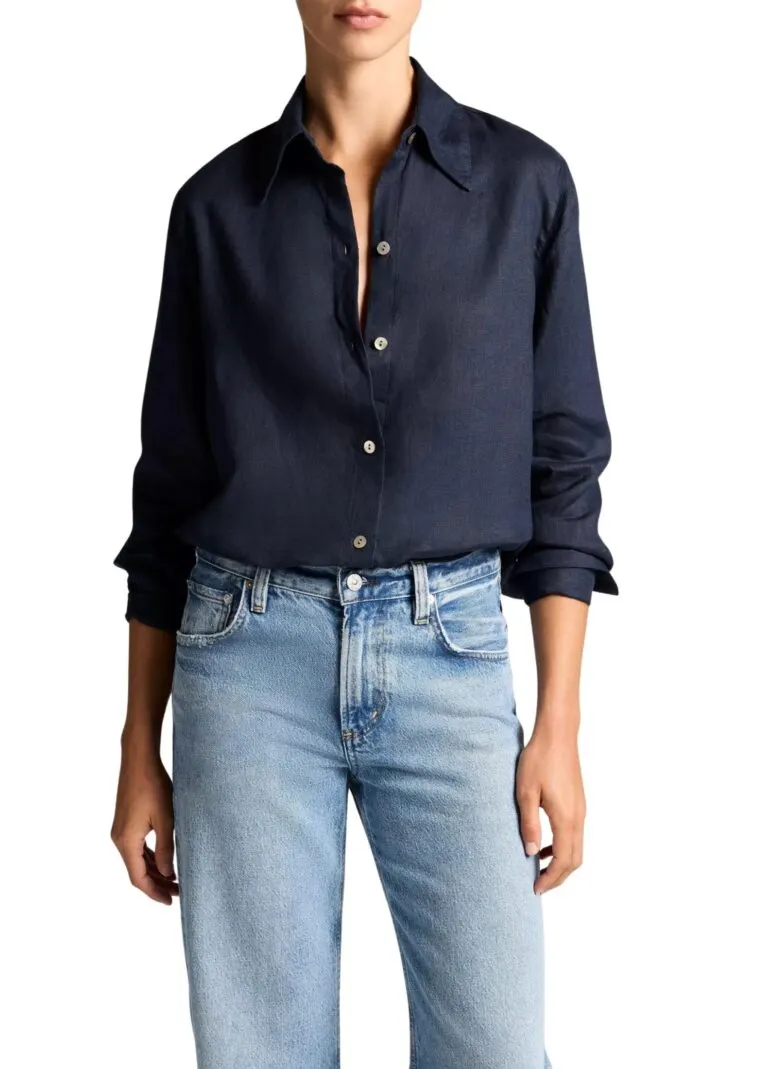 Linen Button-Front Shirt - Marine