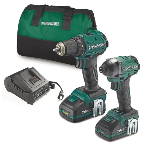 Masterforce® Ultra Compact 20-Volt Brushless Cordless 1/2" Drill & 1/4" Impact Driver Combo Kit