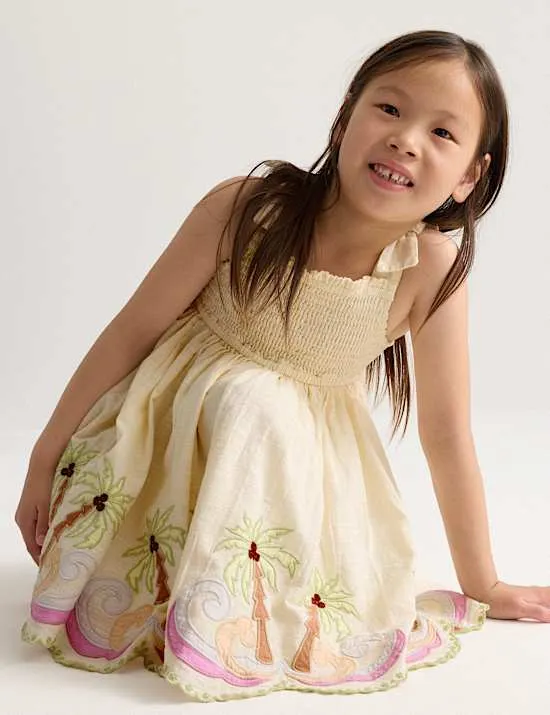 Pure Cotton Palm Tree Sleeveless Dress (2-10 Yrs)