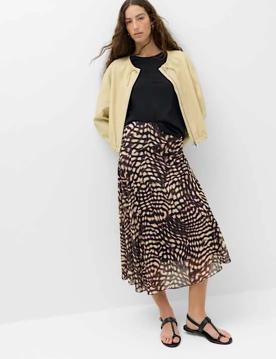 Asymmetrisch geschnittener Midi-Plisseerock mit Tiermuster