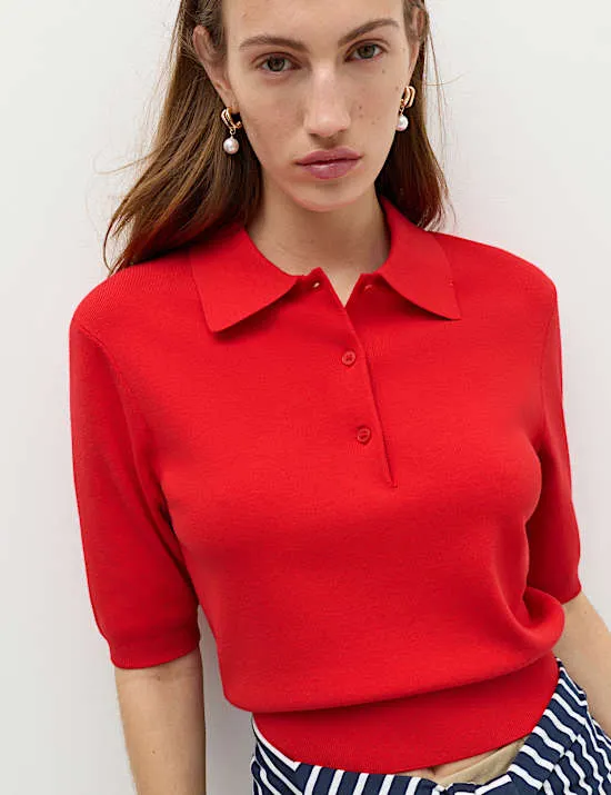 Collared Cropped Knitted Top