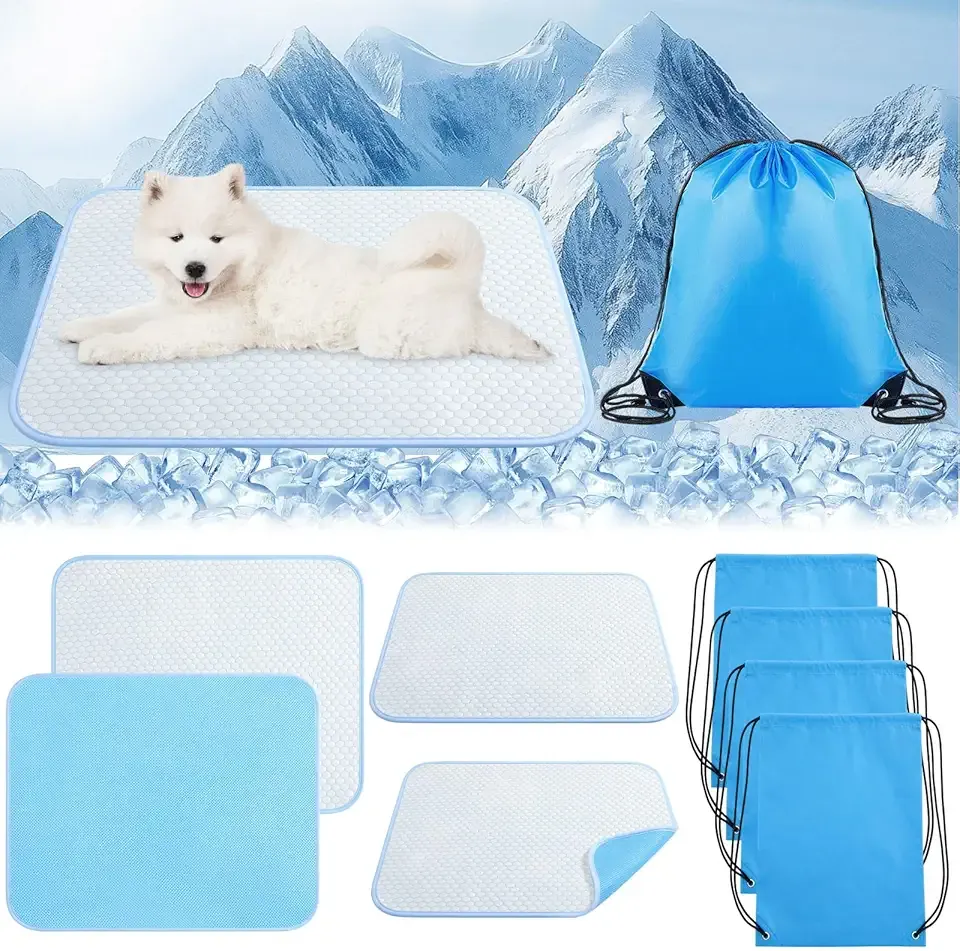 Chunful 4 Pack Pet Cooling Mat 26 x 20 Inches Cooling Pads for Cats Summer Ice Silk Self-Cooling Pet Mat Portable Washable Non-Skid Dogs Blanket Pad for Small Dogs Puppy and Cats up to 25 Lbs