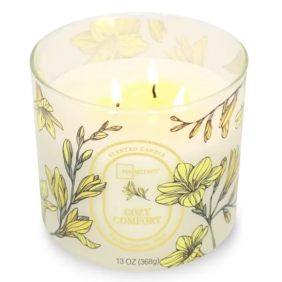 Mainstays Cozy Comfort Floral Scene 3-Wick Scented Candle Jar, 13oz