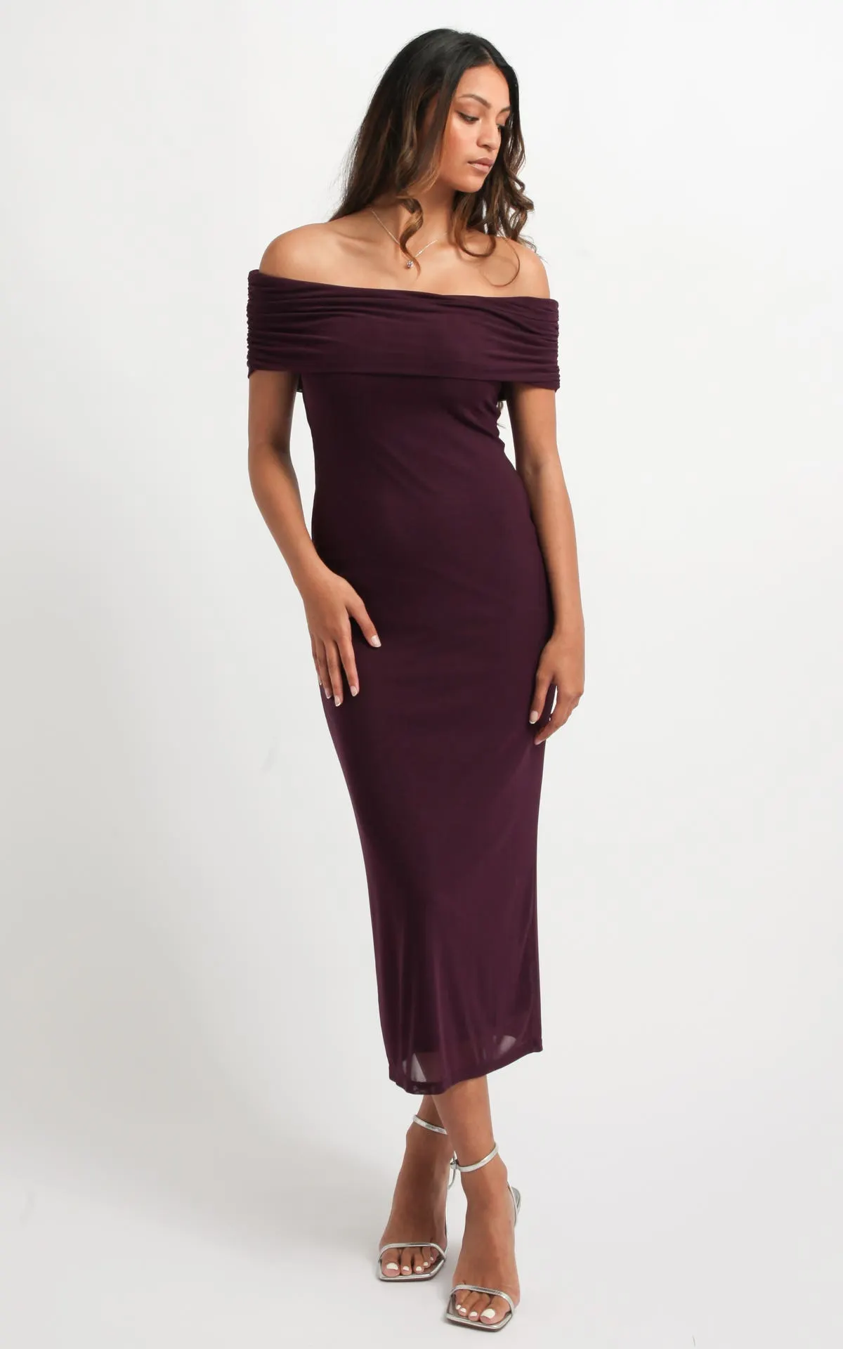 Mesh Bardot Midi Dress