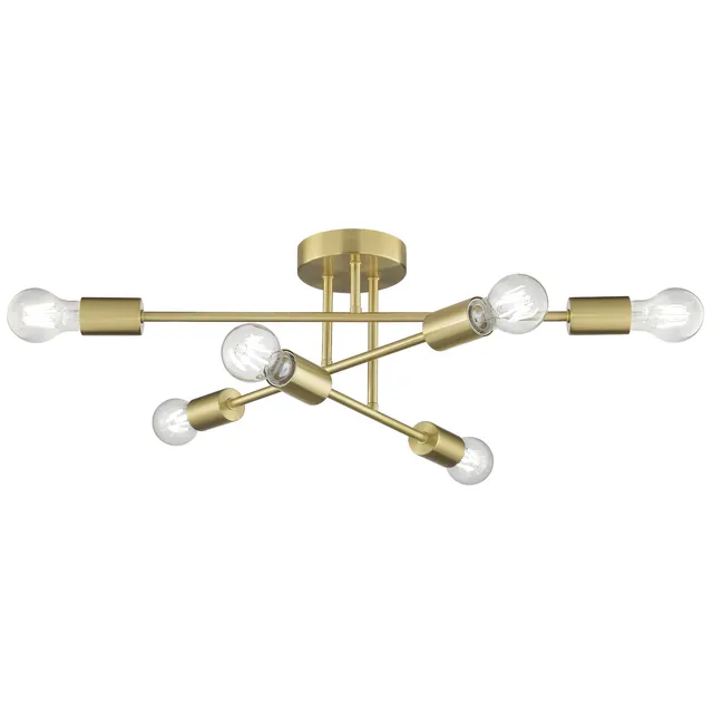 Plafoniera LED Lina effetto ottone spazzolato L 45 cm 6xE27 INSPIRE