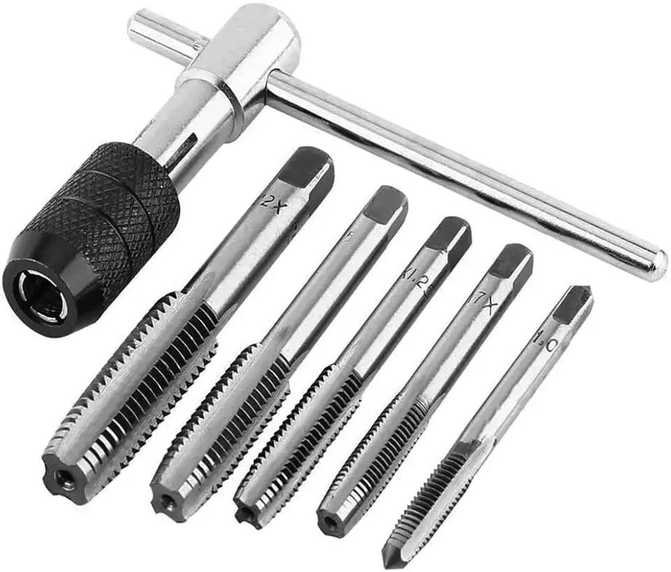 Mesee 6 Pcs Tap Wrench Tool Set, Adjustable T-Handle Tap Holder Wrench with Machine Screw Thread Metric Plug Taps M3 M4 M5 M6 M8 Taps for Metal/Aluminum/Plastic/Wood