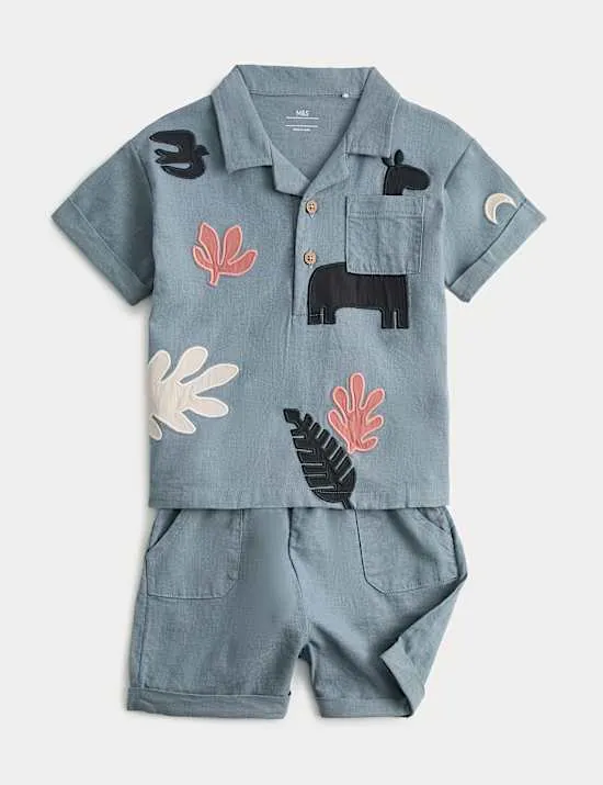 2 Piece Safari Shirt & Shorts Outfit (0-3 Yrs)