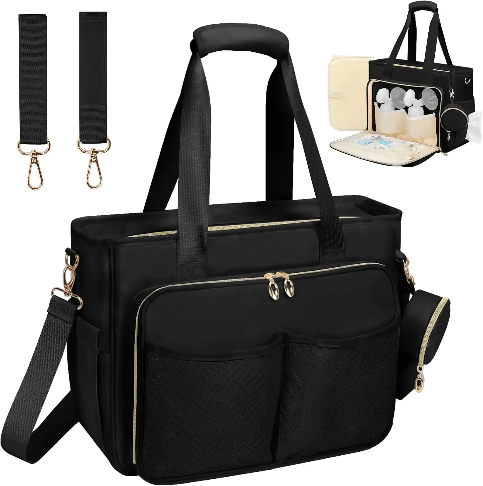GDNasist Diaper Bag Tote, Large Baby Bag with Pacifier Case for Travel Work | Hospital Bag for Labor Delivery, Large Capacity Travel Diaper Tote with Changing Pad & Stroller Clips & Insulated Pocket
