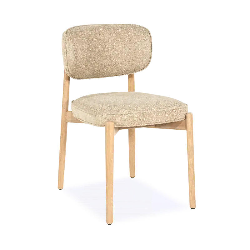 Eetkamerstoel Rune – stof Serene Taupe– poot eiken lichtbruin